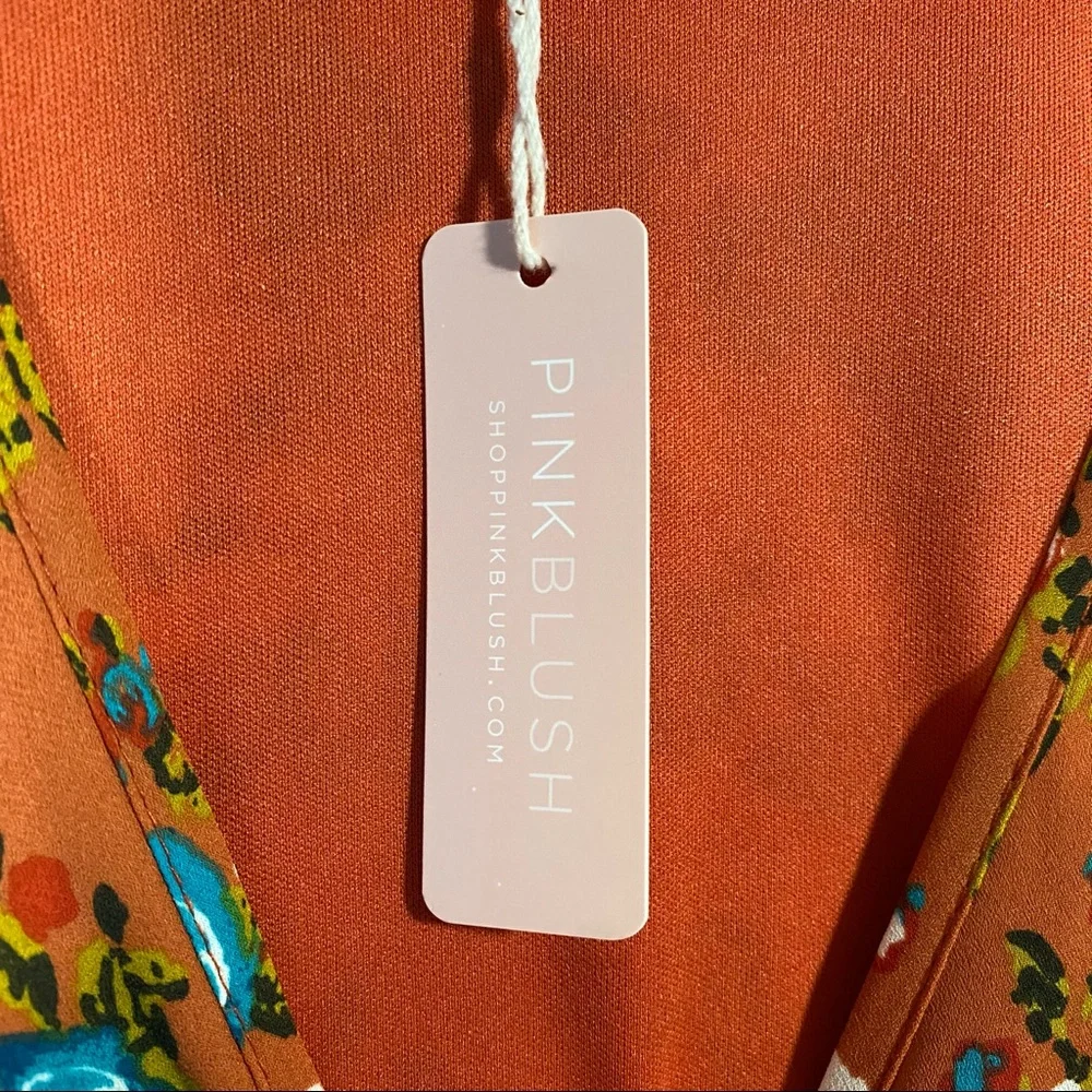 Pinkblush Rust Floral Printed V-Neck Chiffon Maternity Dress NWT Size Medium - Picture 9 of 11